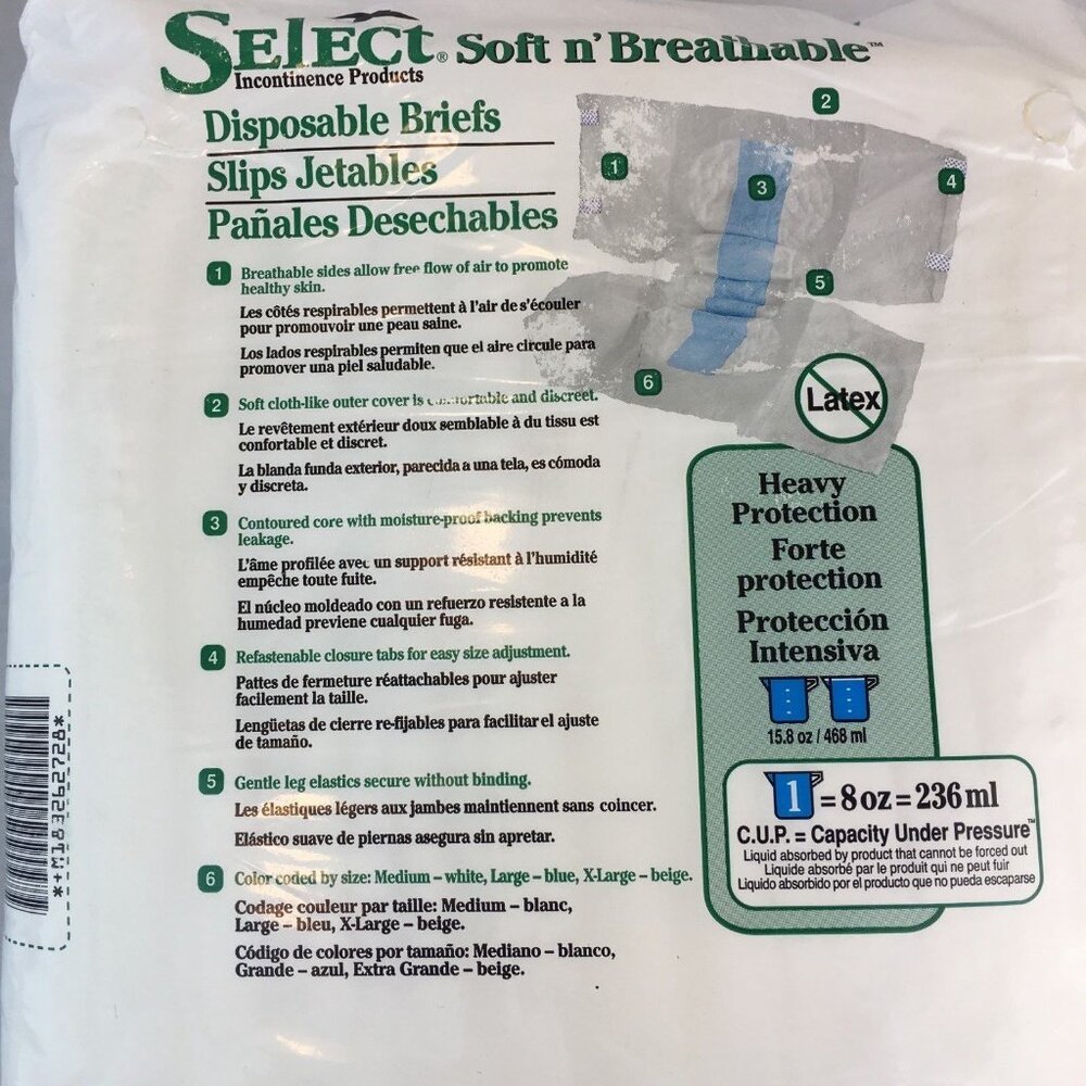 Adult Disposable Briefs M 32 to 44 In Select Soft and Breathable Diapers u - Picture 4 of 7